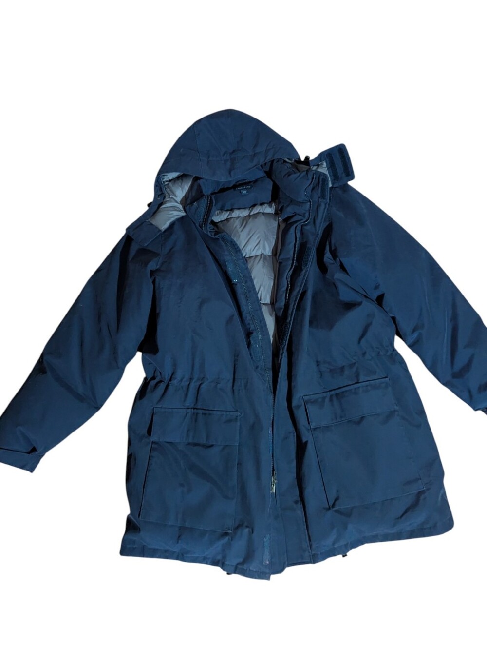 Lands' End navy Down Filled Long Warm Winter Hooded Coat/ Jacket Sz XXL Tall